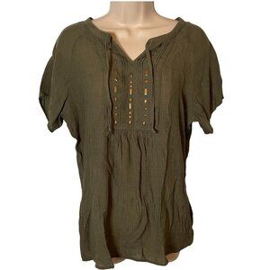 Christopher & Banks Short Sleeve Green Top Size M‎ Gold Studded Fairy Grunge